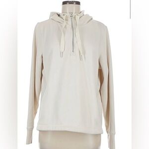 Athleta Women's Off White/Cream Cotton Hoodie drawstring size S zipper pockets